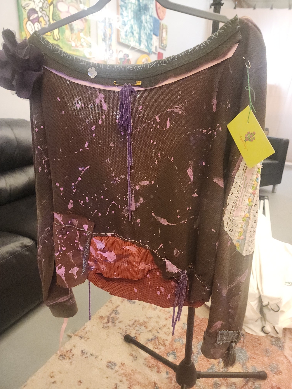 Paint-Splatter Cropped Sweater Top in Brown & Purple